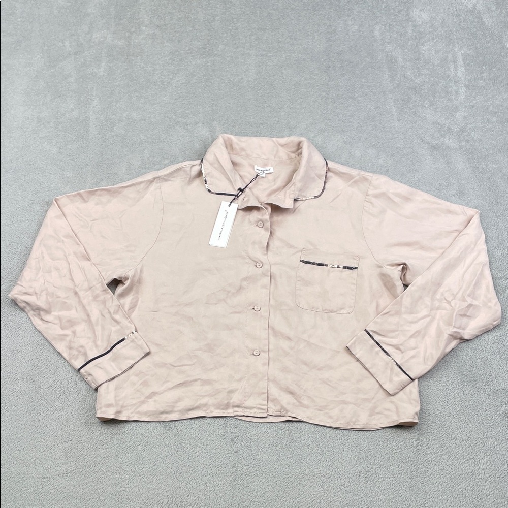 NEW Unsubscribed S 100% Silk Blush Pink Button Down PJ Shirt